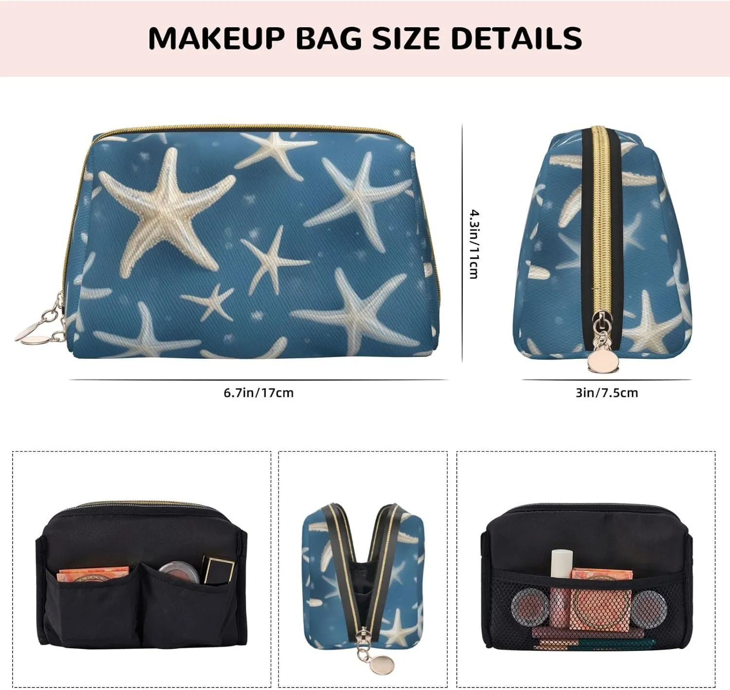 Starfish Coastal Wool Toiletry Pouch, Travel-Friendly Makeup Organizer For Makeup Brushes, Lipsticks