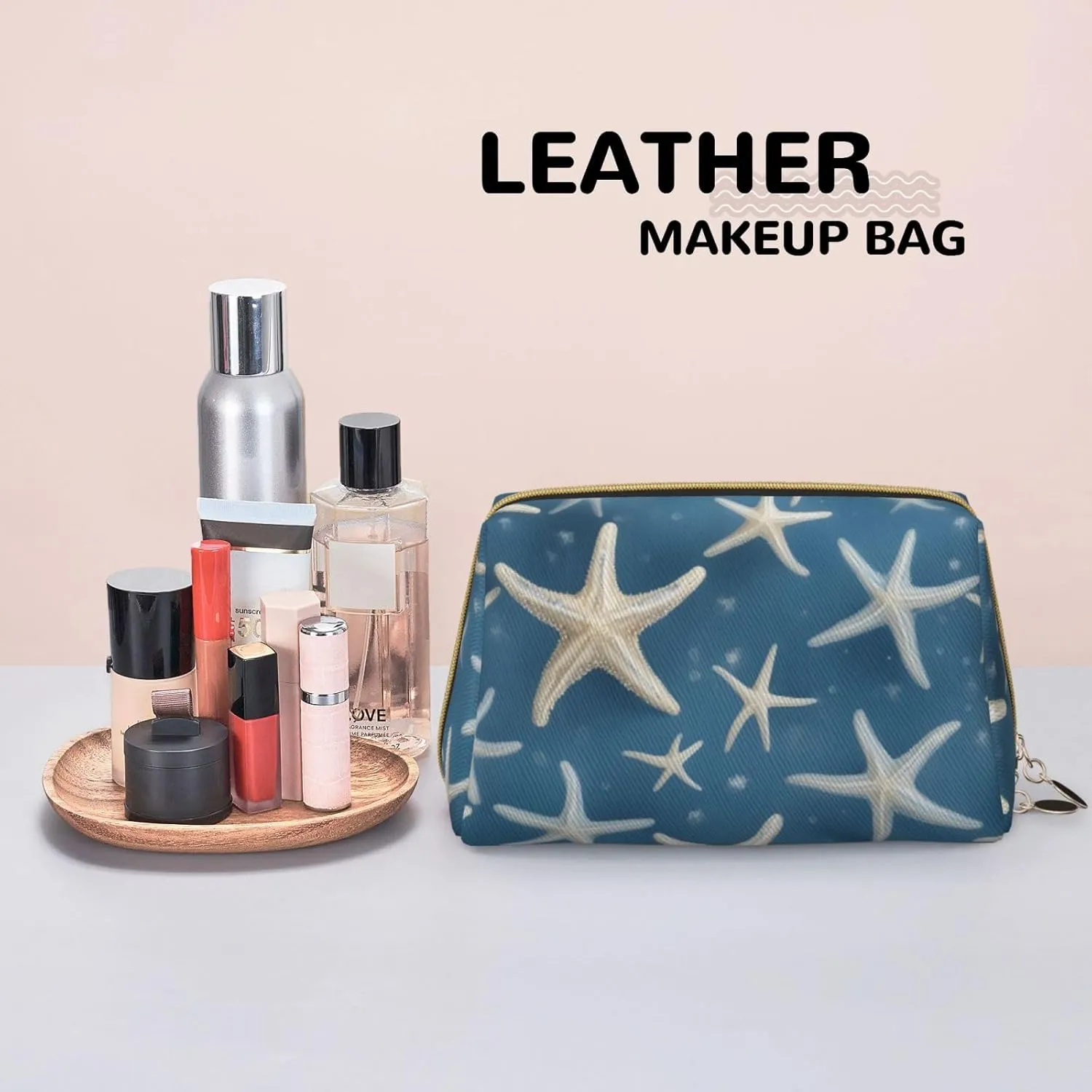 Starfish Coastal Wool Toiletry Pouch, Travel-Friendly Makeup Organizer For Makeup Brushes, Lipsticks
