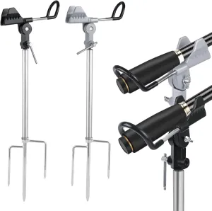 Stedan 2 Pack Fishing Rod Holders Multifunctional Stainless Steel Stand, Texture 360 ° Adjustable & Detachable Easy to Carry, Fishing Pole Holders for Ground, Beach (Multicolor)