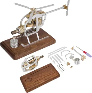Stirling Engine Model Kits, Hot Air Helicopter Engine with Glass Piston & Bamboo Base for Physical Science Experiment Display (KIT Version)