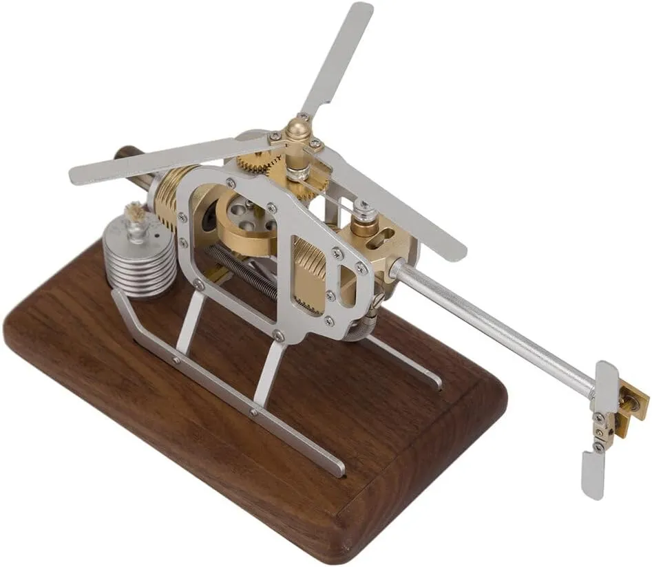 Stirling Engine Model Kits, Hot Air Helicopter Engine with Glass Piston & Bamboo Base for Physical Science Experiment Display (KIT Version)