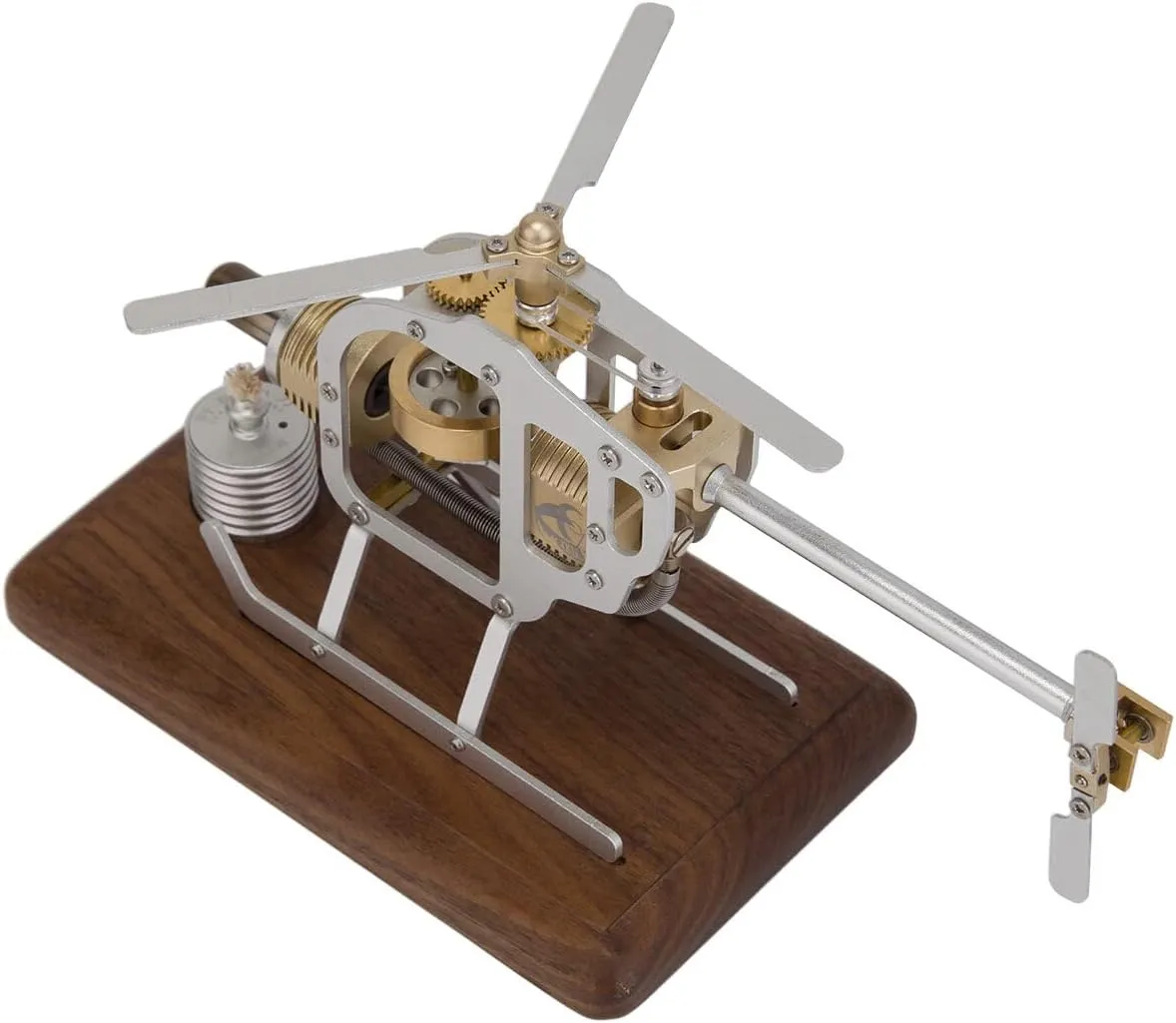 Stirling Engine Model Kits, Hot Air Helicopter Engine with Glass Piston & Bamboo Base for Physical Science Experiment Display (KIT Version)