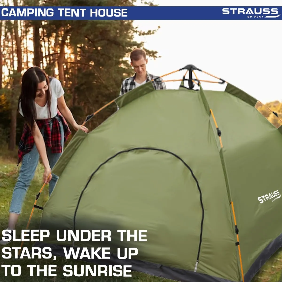 STRAUSS Portable Tent For Camping | 5-10 Minutes Easy Setup | Ideal For Picnic, Hiking, Trekking ,Outdoor Tent for Travel | Waterproof and Windproof Tent for Camping | Superior Air Ventilation | Ideal For 2 Persons,(Green)
