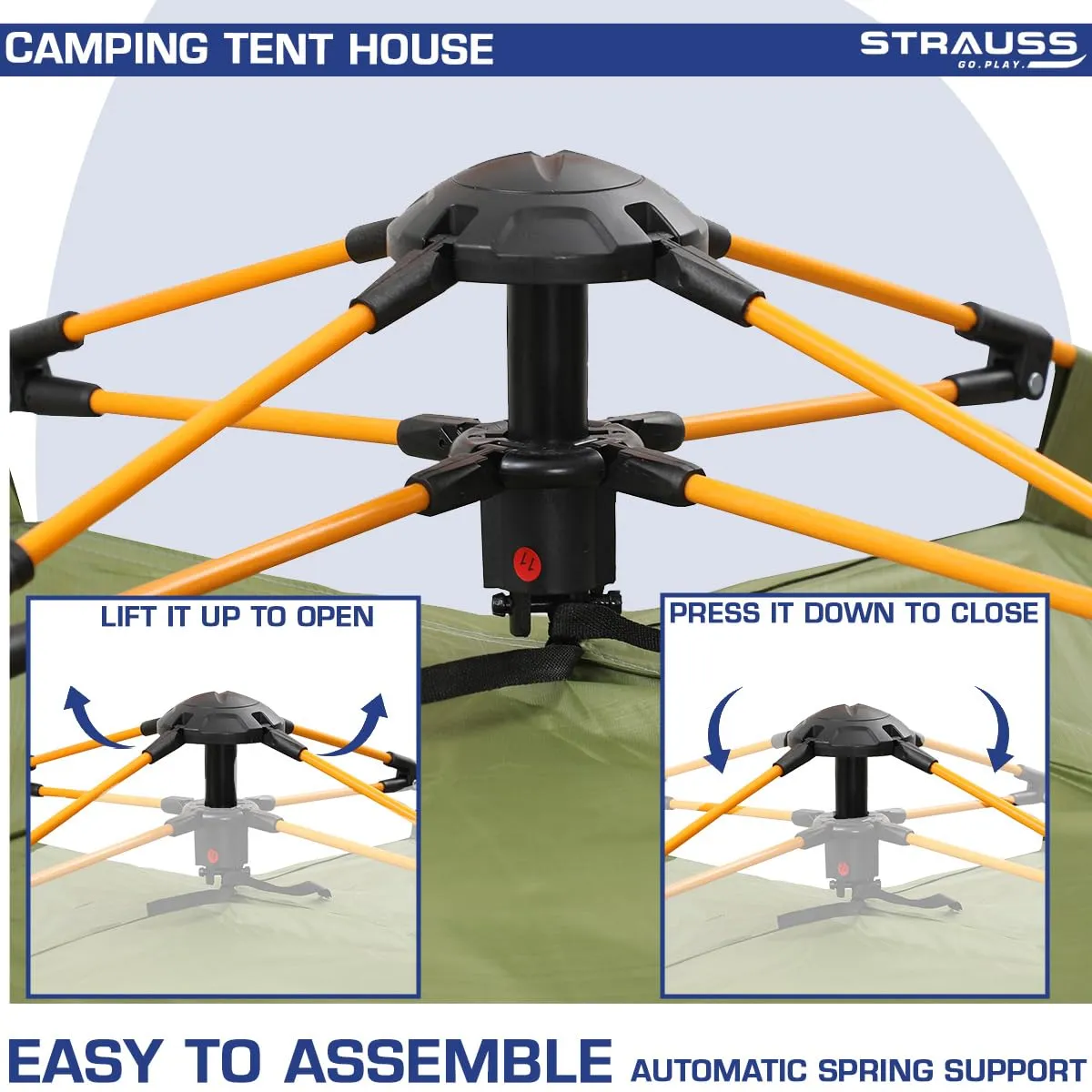 STRAUSS Portable Tent For Camping | 5-10 Minutes Easy Setup | Ideal For Picnic, Hiking, Trekking ,Outdoor Tent for Travel | Waterproof and Windproof Tent for Camping | Superior Air Ventilation | Ideal For 2 Persons,(Green)