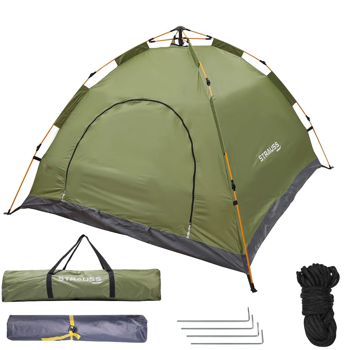 STRAUSS Portable Tent For Camping | 5-10 Minutes Easy Setup | Ideal For Picnic, Hiking, Trekking ,Outdoor Tent for Travel | Waterproof and Windproof Tent for Camping | Superior Air Ventilation | Ideal For 2 Persons,(Green)