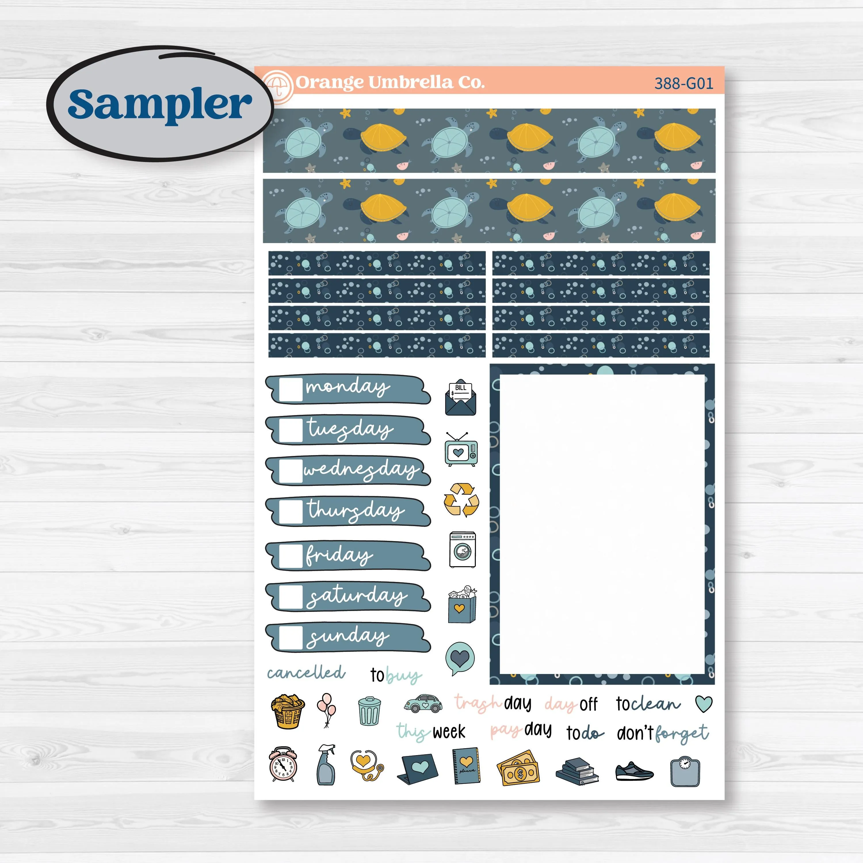 Summer Ocean Beach Kit | A5 Compact Vertical Planner Kit Stickers for Erin Condren | Seas the Day | KIT-388-G