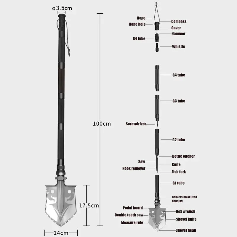 Survival Axe Shovel | 18-in-1 Multitool | High Carbon Steel