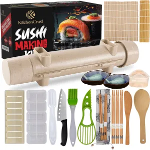 sushi making kit for beginners 22 in 1 sushi bazooka sushi maker roller bamboo sushi rolling mat Includes Avocado Slicer, Knife, Sushi Mold, Chopsticks, Sauce Dishes
