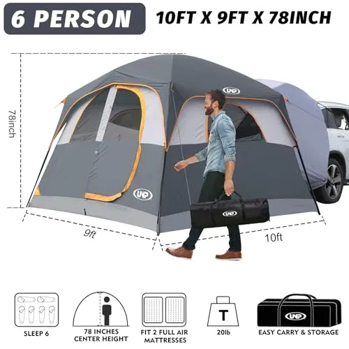 SUV Tent for Camping,6-Person Car Camping Tent,SUV Tailgate Tent for Outdoor,Easy Set Up Tent w/ Rainfly