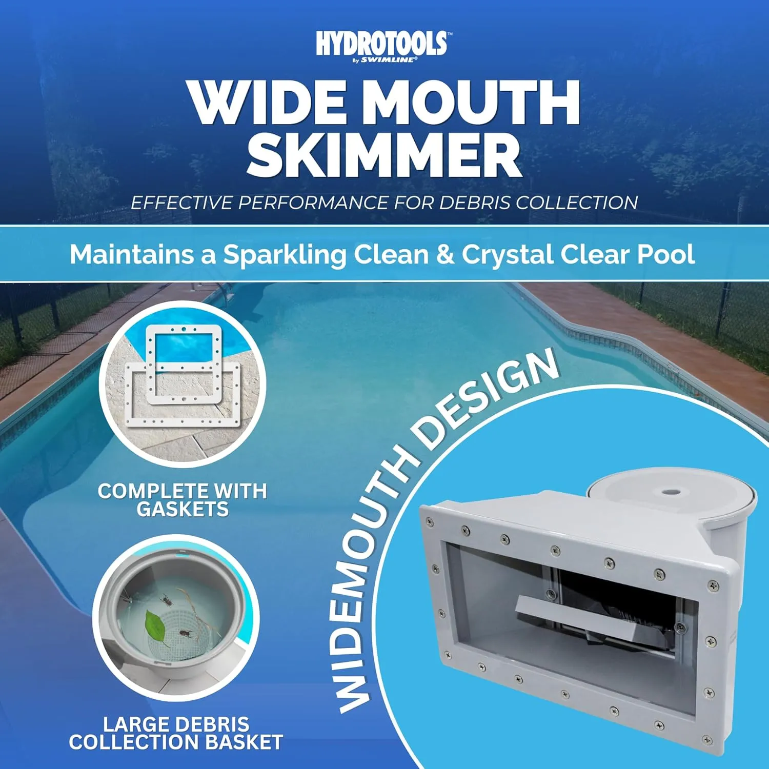 SWIMLINE HYDROTOOLS GREY Standard Wide Mouth Above Ground Pool Skimmer Kit | ABS Construction | Pool Skimmer | Wide Mouth | Snap-In & Removable Weir | Above Ground Pool Skimmer | Easy Basket Access