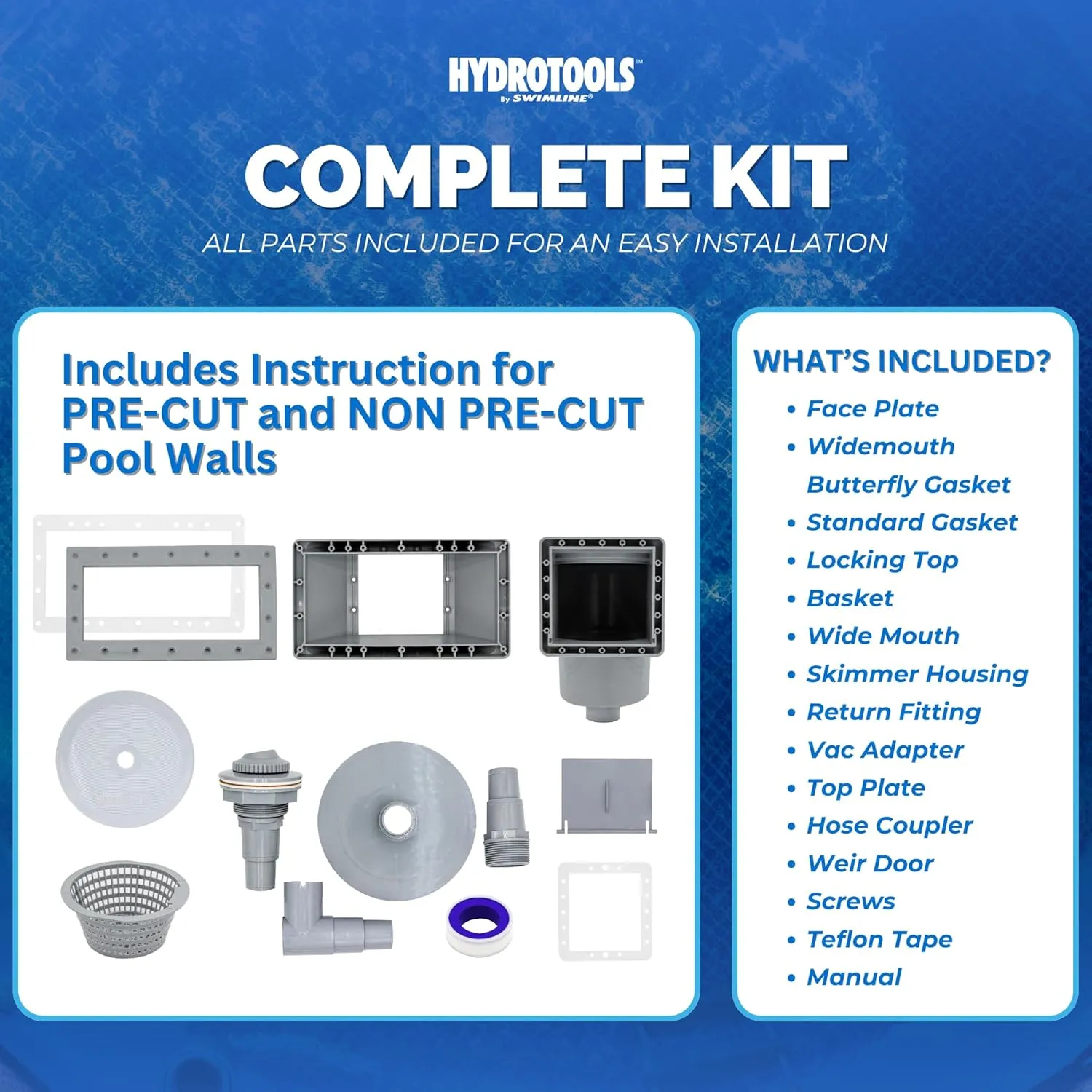 SWIMLINE HYDROTOOLS GREY Standard Wide Mouth Above Ground Pool Skimmer Kit | ABS Construction | Pool Skimmer | Wide Mouth | Snap-In & Removable Weir | Above Ground Pool Skimmer | Easy Basket Access