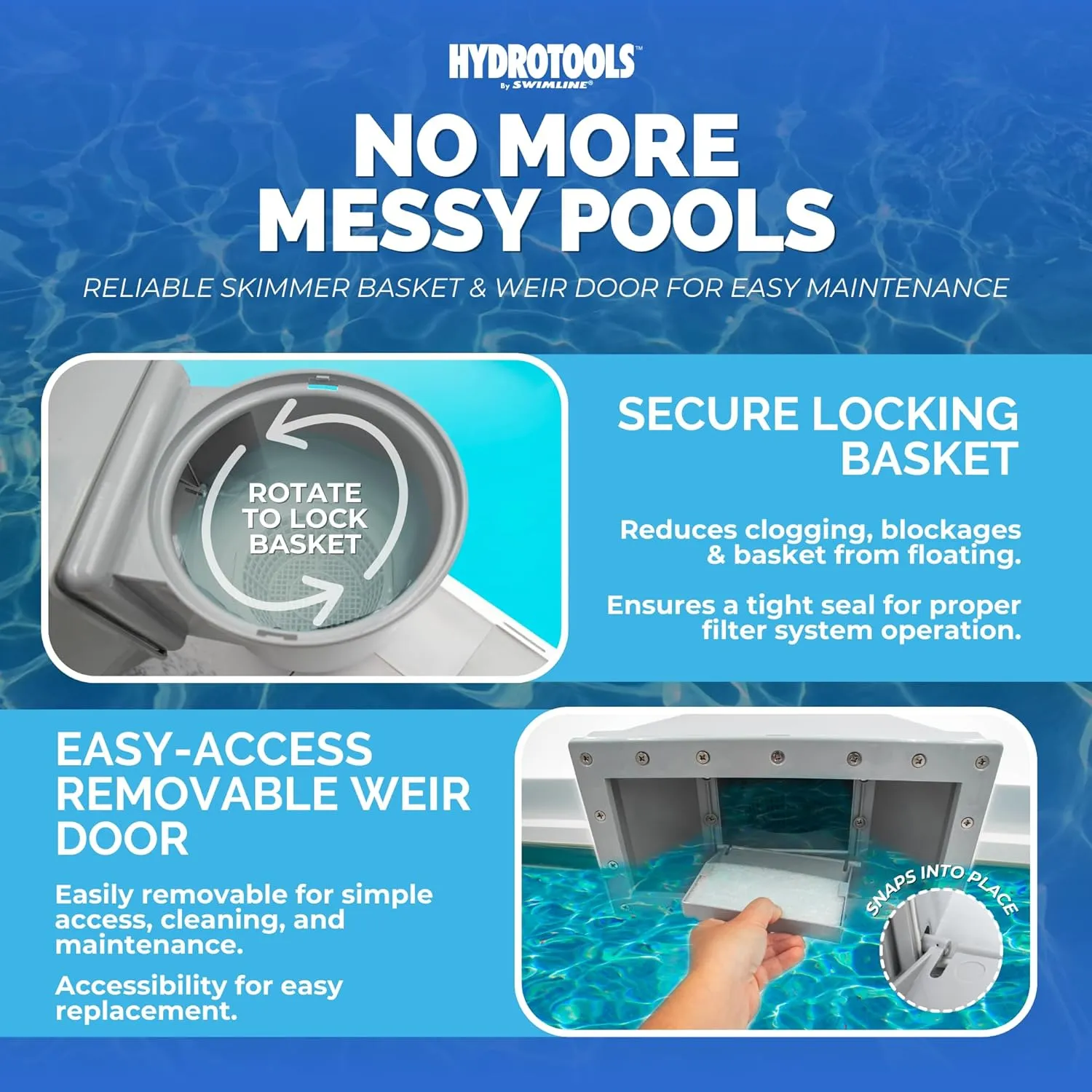 SWIMLINE HYDROTOOLS GREY Standard Wide Mouth Above Ground Pool Skimmer Kit | ABS Construction | Pool Skimmer | Wide Mouth | Snap-In & Removable Weir | Above Ground Pool Skimmer | Easy Basket Access