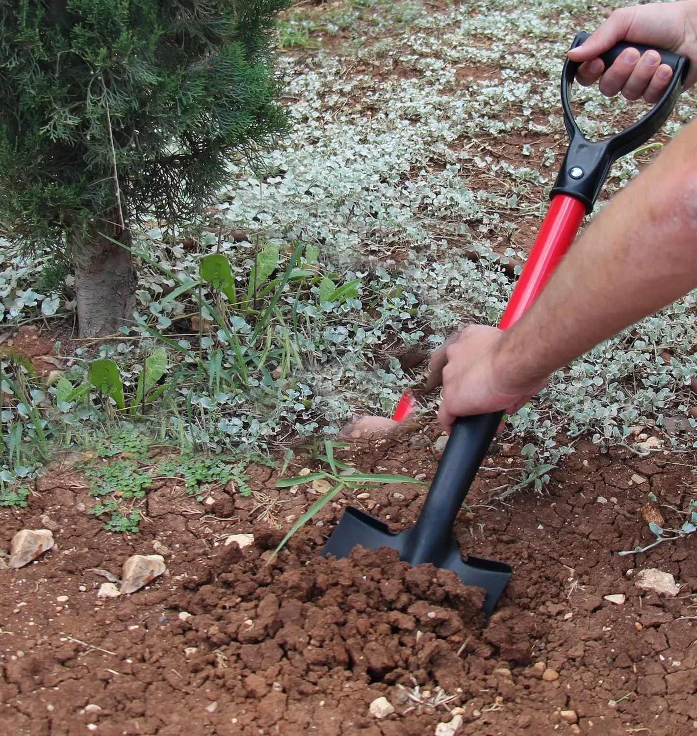 TABOR TOOLS Shovel with Round Point Blade and Comfortable D Grip 20 Inch Fiberglass Handle, Mini Trunk Digging Spade. J211A. (D Handle, Short Shovel)