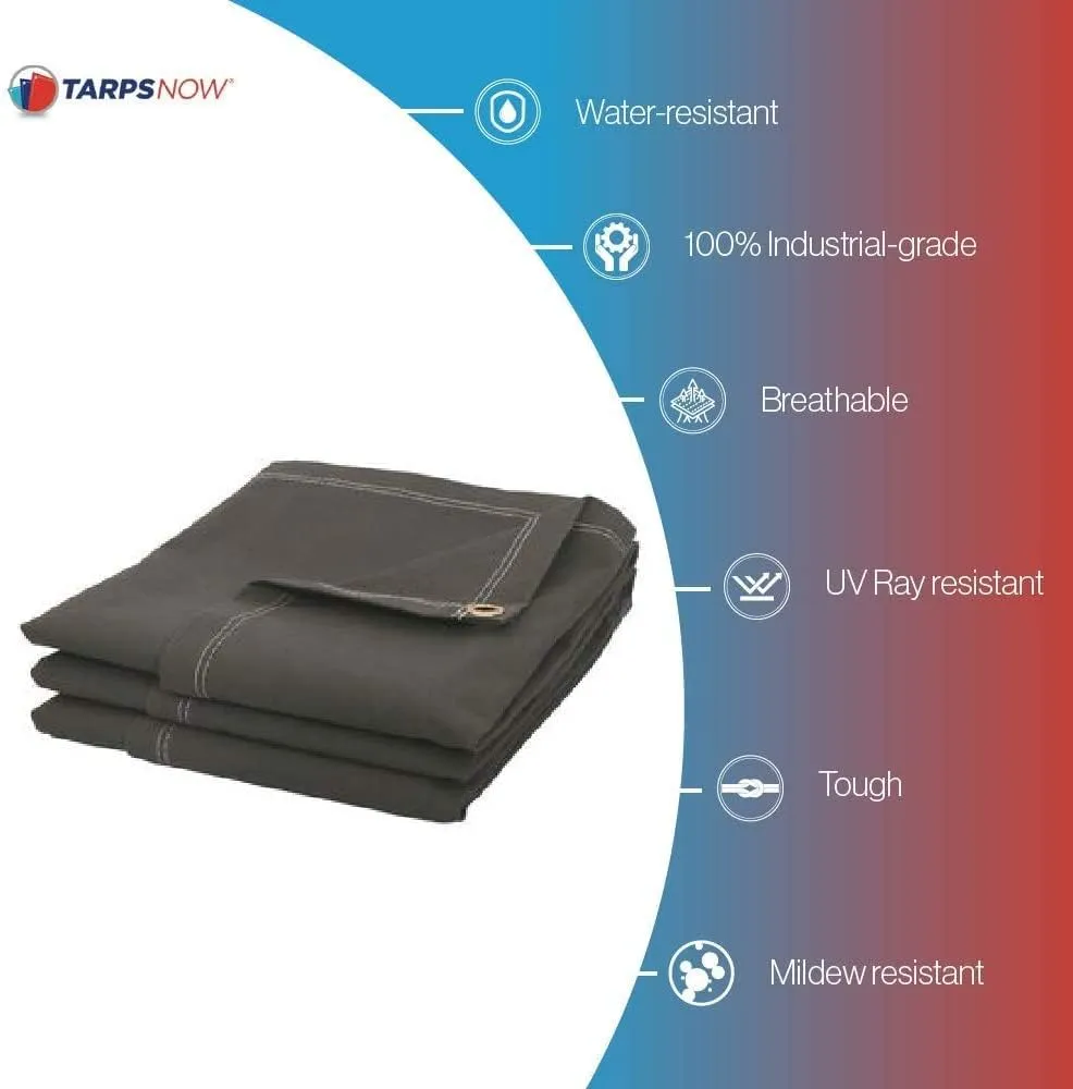 Tarps Now 5x7 ft Fire Retardant Canvas Tarp | 18 MIL Heavy Duty, Flame Retardant, Tear Resistance, Reinforced Edges, Brass Grommets | Ideal for Fire Prevention, Construction, Repairs | Olive Color