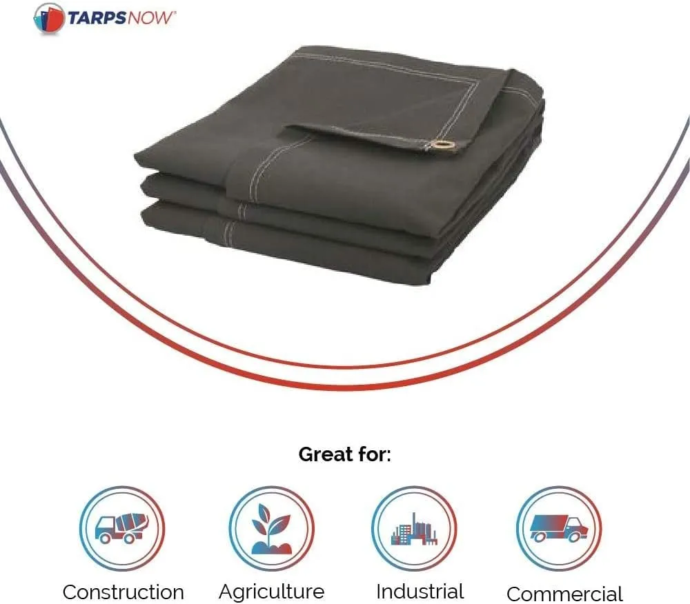 Tarps Now 5x7 ft Fire Retardant Canvas Tarp | 18 MIL Heavy Duty, Flame Retardant, Tear Resistance, Reinforced Edges, Brass Grommets | Ideal for Fire Prevention, Construction, Repairs | Olive Color