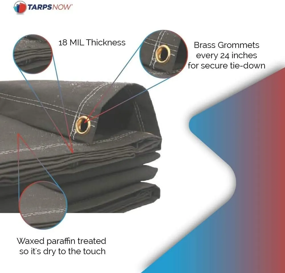 Tarps Now 5x7 ft Fire Retardant Canvas Tarp | 18 MIL Heavy Duty, Flame Retardant, Tear Resistance, Reinforced Edges, Brass Grommets | Ideal for Fire Prevention, Construction, Repairs | Olive Color