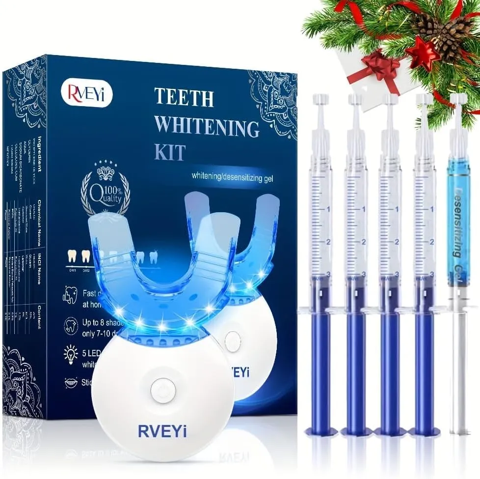 Teeth Whitening Kit - LED Light Timer, Pro Professional for Sensitive Teeth 35% Carbamide Peroxide,4 * 3ml Gel Syringes, 1* Remineralization Gel, and Tray