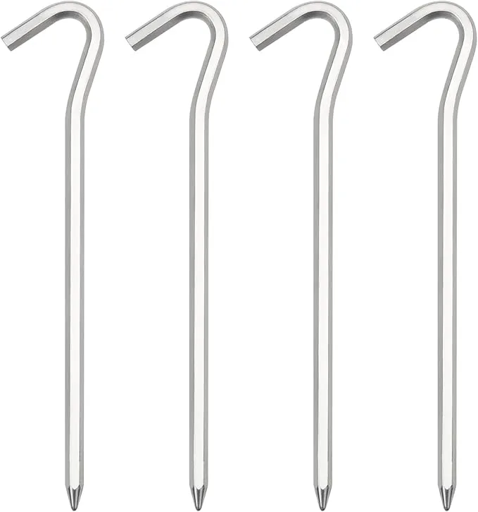 Tent Pegs, 4/8/16/32/64 Pack Aluminum Tent Stakes Pegs with Hook, 7" Hexagon Rod Lightweight Canopy Stakes Pegs for Camping, Canopy, Outdoor Decoration(7", 4 Pack)