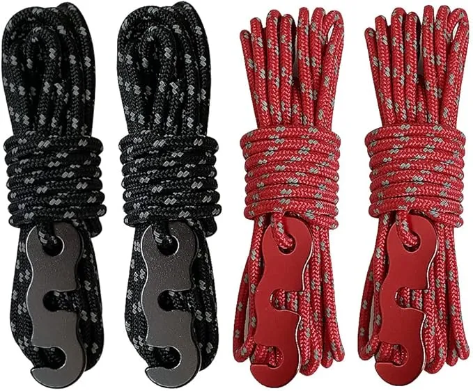 Tent Wind Ropes with Tensioners Cord Adjuster, 8pcs 13ft Reflective Rope for Camping, Hiking, Canopy Shelter, Outdoor Activity(RED)