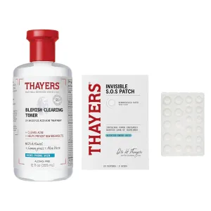 Thayers Blemish Clearing Salicylic Acid Toner, Soothing and Non-Stripping Skin Care,12 Fl Oz   Thayers Invisible S.O.S Hydrocolloid Acne Pimple Patch, Ultra-Thin Design, Set of 22 Pimple Patches
