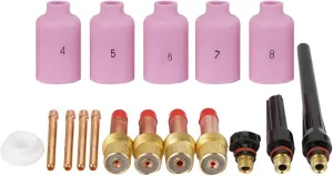 TIG Weld Machine Consumables, Welding Torch Accessories Kit, Weld Torch Vulnerable parts, Collets, Ceramic Nozzle, Gas Lens, For WP 17 18 26 TIG Argon Arc Welding Torch(17 Pcs)