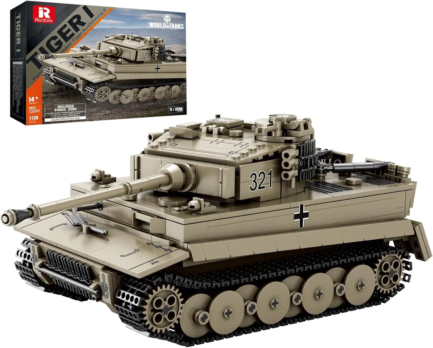 Tiger I Tank Building Block Set for Adult,WW2 Military German Tank Model Set,World of Tanks Authorized Products 77031,Army Toys Building Kit,Ideal Gift for Boys Kids Age 8 ,1138 PCS