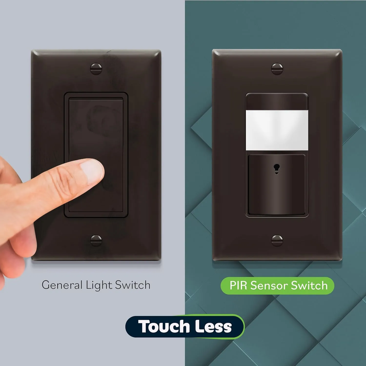 TOPGREENER PIR Motion Sensor Switch, Ambient Light Level Detector, No Neutral Required, 150W LED/CFL, 1/6 HP, Occupancy Vacancy Modes, Ground Wire Required, Single Pole, TDOS5-JM, Brown