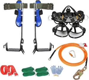 Tree Climbing Gear Set, Tree Climbing Spikes Adjustable Tree Climbing kit Pole Climbing Spurs Tool with Non-Slip Pedal for Climbing, Hunting, Logging, Observation & Outdoor Reaction