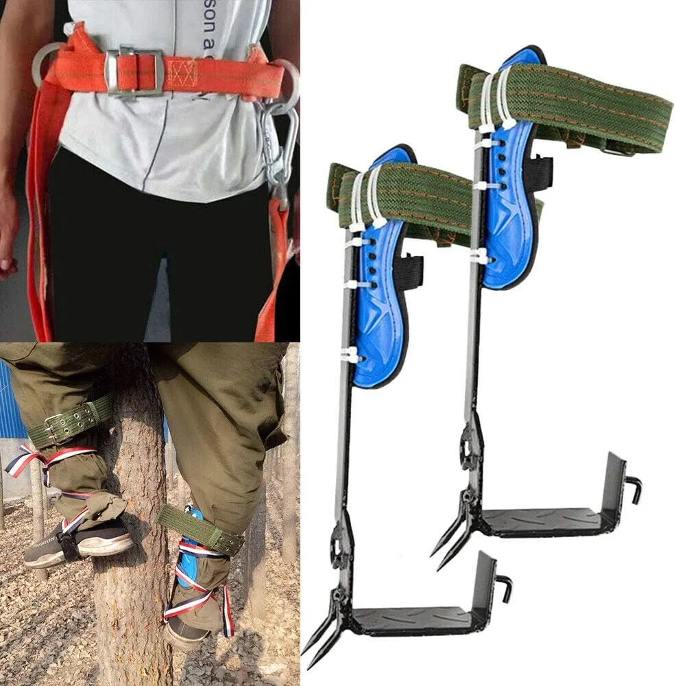 Tree Climbing Gear, Stainless Steel 2 Gears Tree Climbing Tool, Pole Climbing Spikes Set Adjustable Belt Lanyard Rope Rescue Belt Non-Slip Pedal for Hunting Observation, Picking Fruit, Jungle Survival