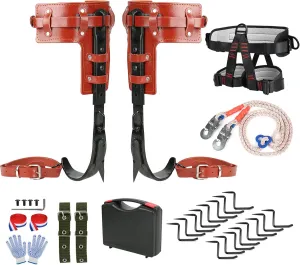 Tree Climbing Spikes Set with Tree Step, Adjustable Tree Climbing Step Gear with Screw-in Tree Step, Climbing Seat Belt, and Rope, Leather Forged Tree Climbing Equipment