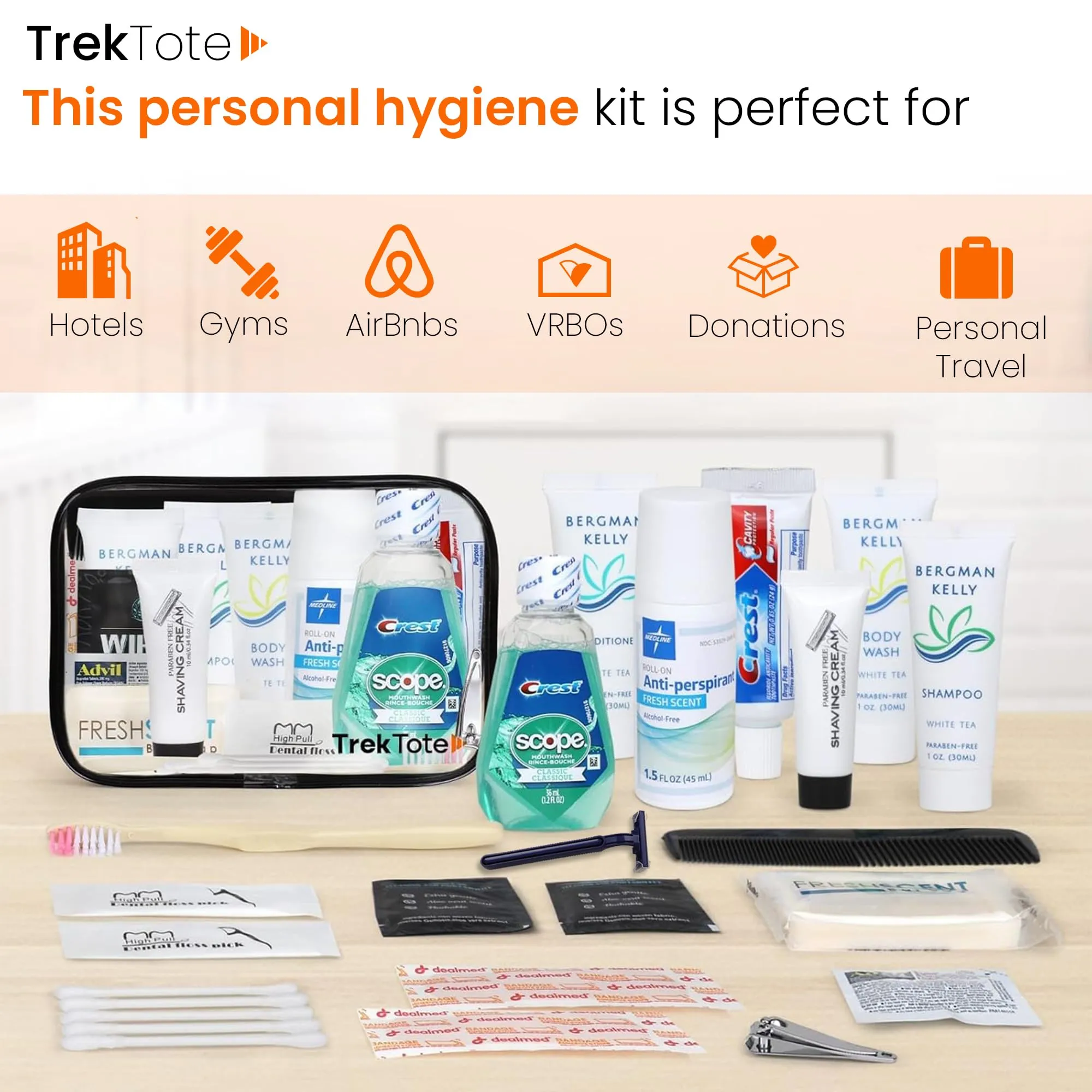 Trektote 20-Piece Travel Toiletries Kit – TSA Approved Hygiene Set, Compact Toiletry Bag – Essential Toiletries Set for Men and Women – Portable, Reusable, and Perfectly Sized for Easy Packing