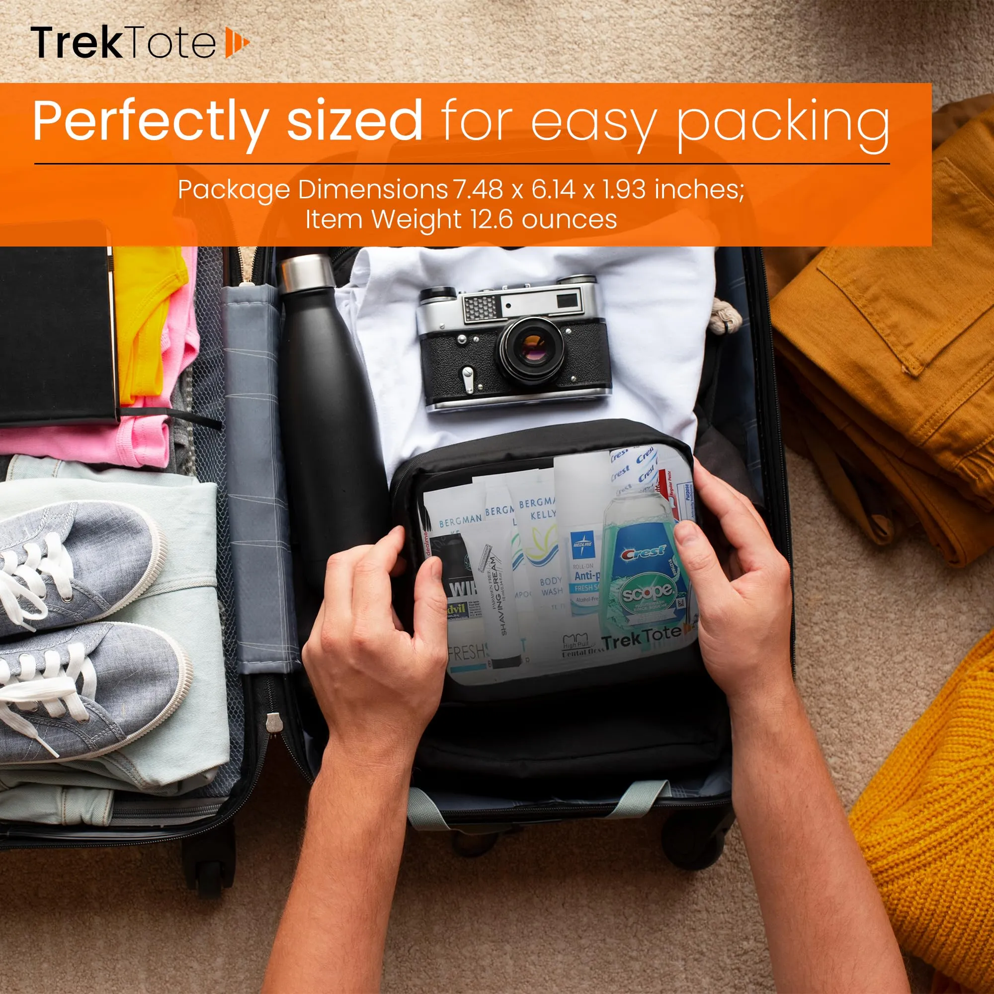 Trektote 20-Piece Travel Toiletries Kit – TSA Approved Hygiene Set, Compact Toiletry Bag – Essential Toiletries Set for Men and Women – Portable, Reusable, and Perfectly Sized for Easy Packing