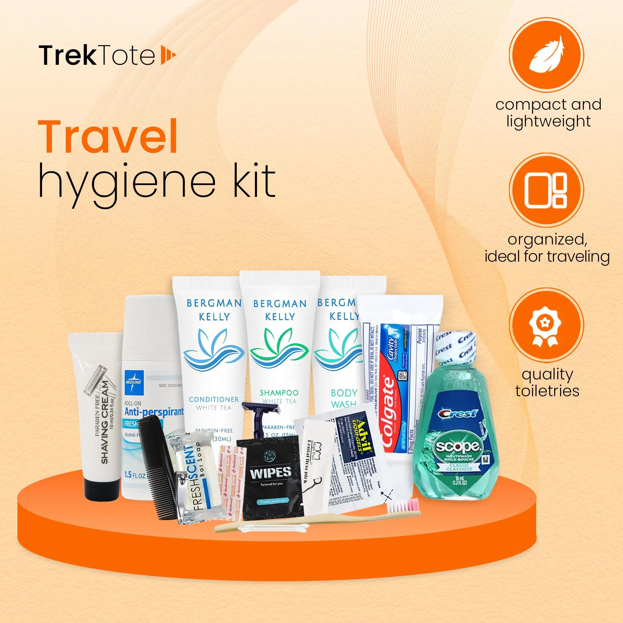 Trektote 20-Piece Travel Toiletries Kit – TSA Approved Hygiene Set, Compact Toiletry Bag – Essential Toiletries Set for Men and Women – Portable, Reusable, and Perfectly Sized for Easy Packing