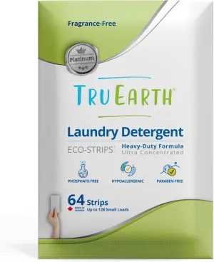 Tru Earth Platinum - Heavy Duty Laundry Detergent Sheets - Up to 128 Loads (64 Sheets), Fragrance Free - Ultra-Concentrated - Eco-Friendly, Hypoallergenic Laundry Sheets