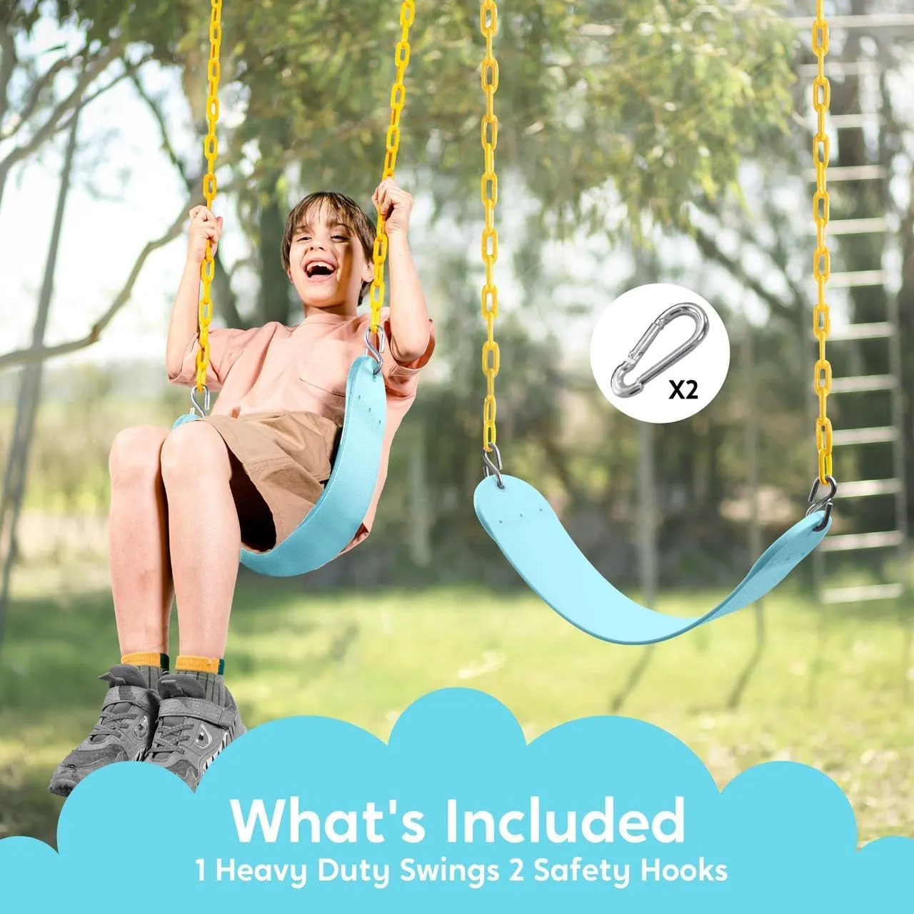 TURFEE Swing for Outdoor Swing Set - Pack of 1 Seat Replacement Kit with Heavy Duty Chains - Backyard Swingset Playground Accessories for Kids (Blue 2)