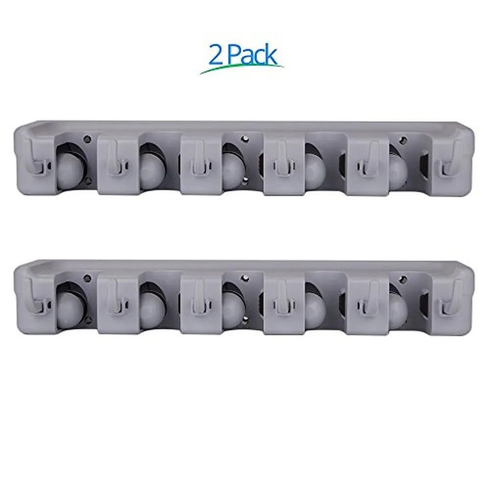 (Two PCS) Freye Mop Holder (Non Slide)5Position with 6Hooks, Install Behind Door