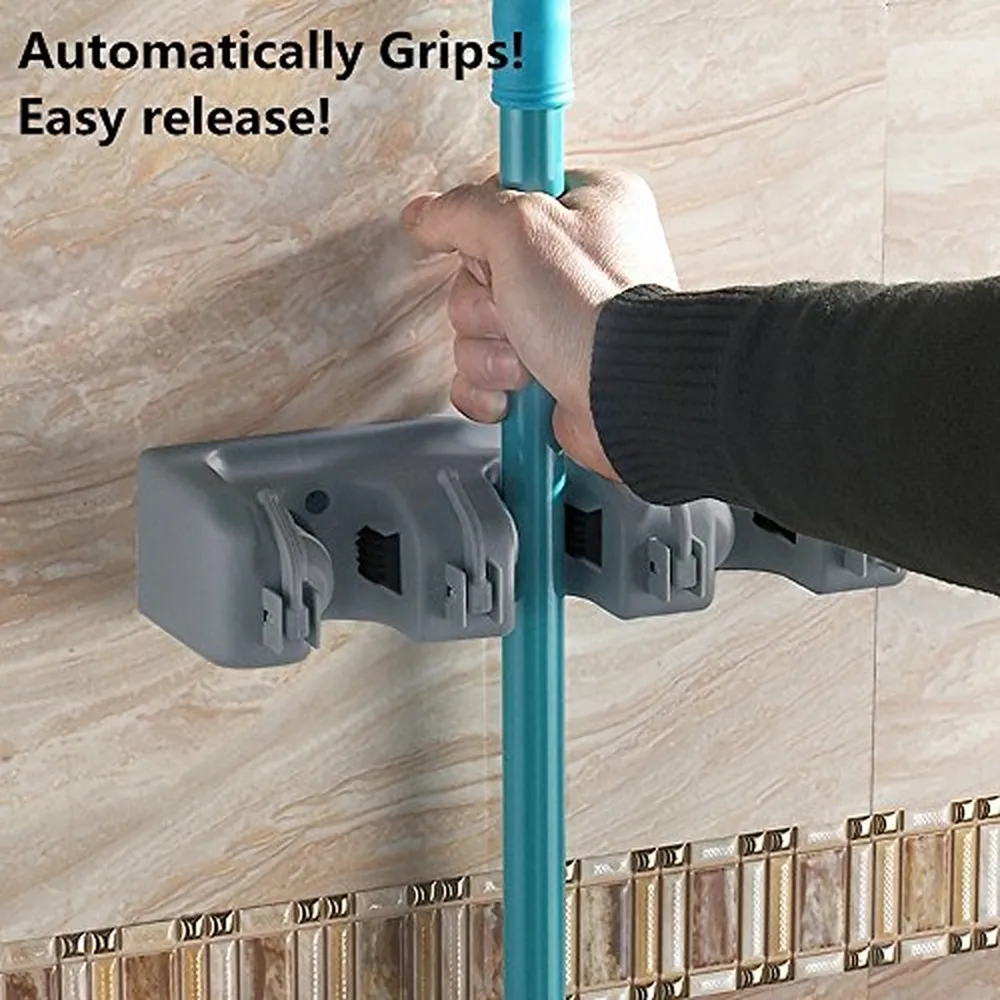 (Two PCS) Freye Mop Holder (Non Slide)5Position with 6Hooks, Install Behind Door