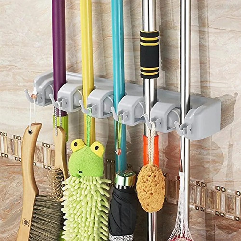 (Two PCS) Freye Mop Holder (Non Slide)5Position with 6Hooks, Install Behind Door