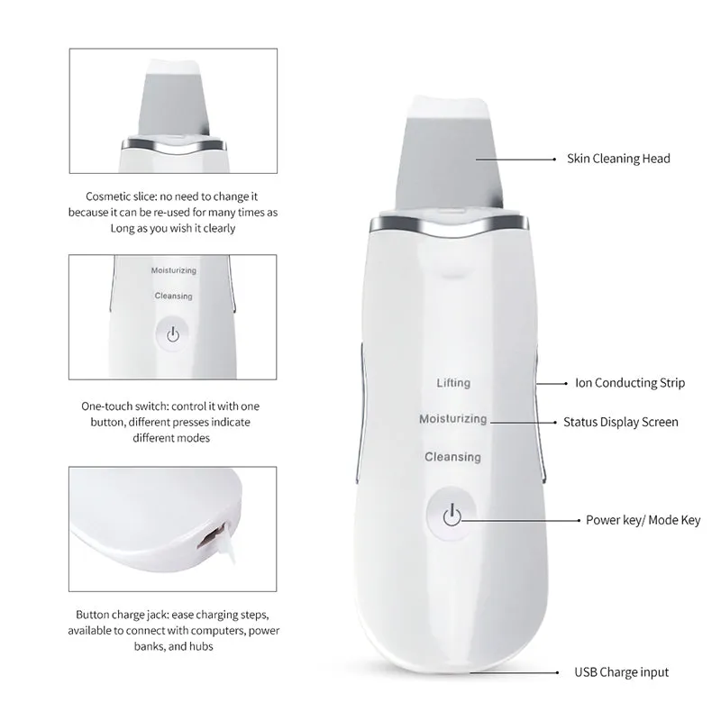 Ultrasonic Ion Facial Massager Blackhead On Face Remove Acne