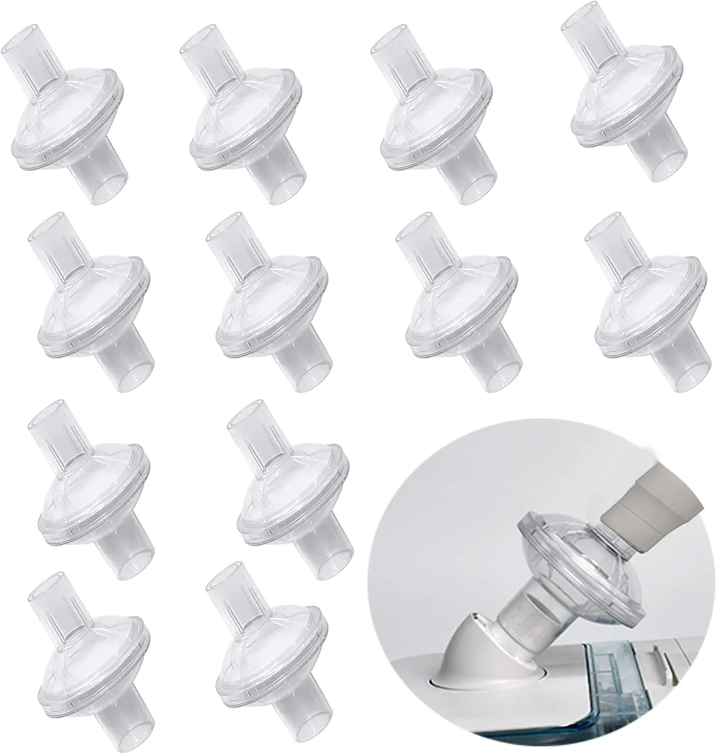 Universal CPAP Inline Filter - CPAP Filters Compatible with ResMed,Dream Station - 12 Packs for 22MM 25MM Tubing Machines, Fresh Air and Purify Black Debris