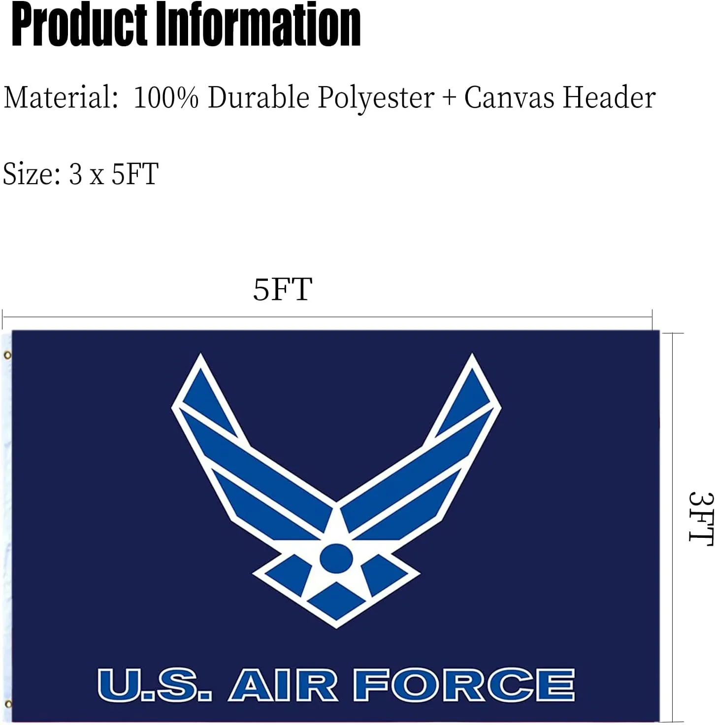 US Air Force Wings Flag Double Sided 3x5 Heavy Duty United States Wings Military Flag 3 Ply 200D Polyester and Durable Canvas Header with 2 Brass Grommets