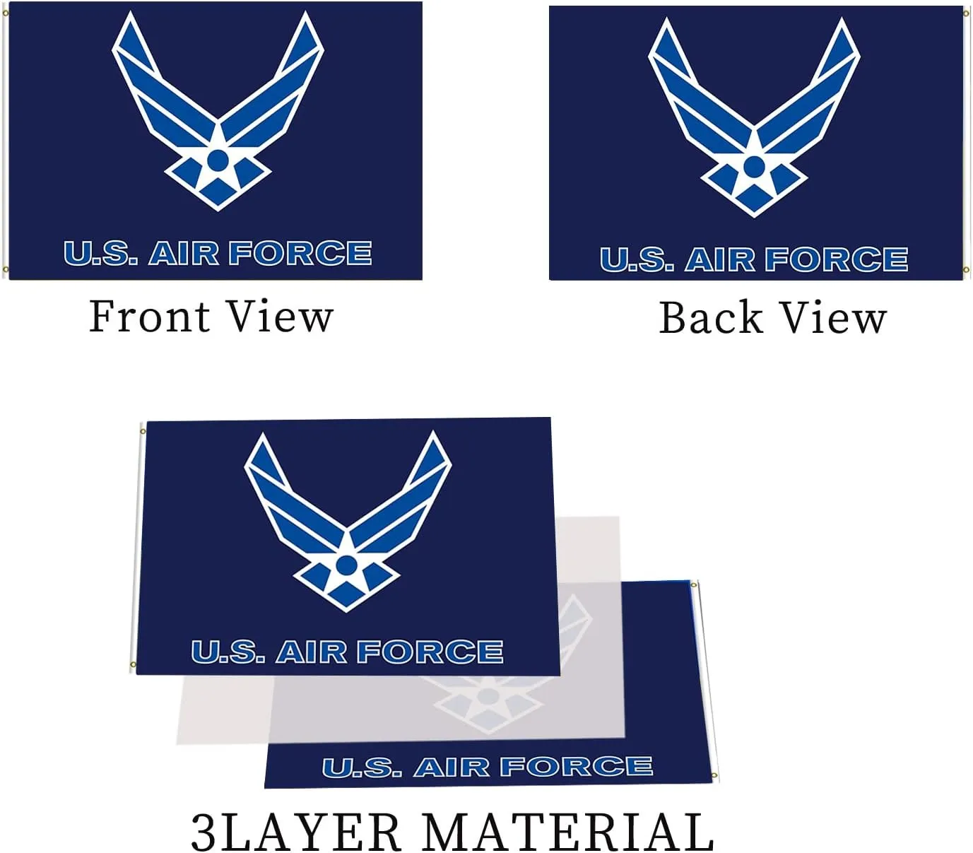 US Air Force Wings Flag Double Sided 3x5 Heavy Duty United States Wings Military Flag 3 Ply 200D Polyester and Durable Canvas Header with 2 Brass Grommets