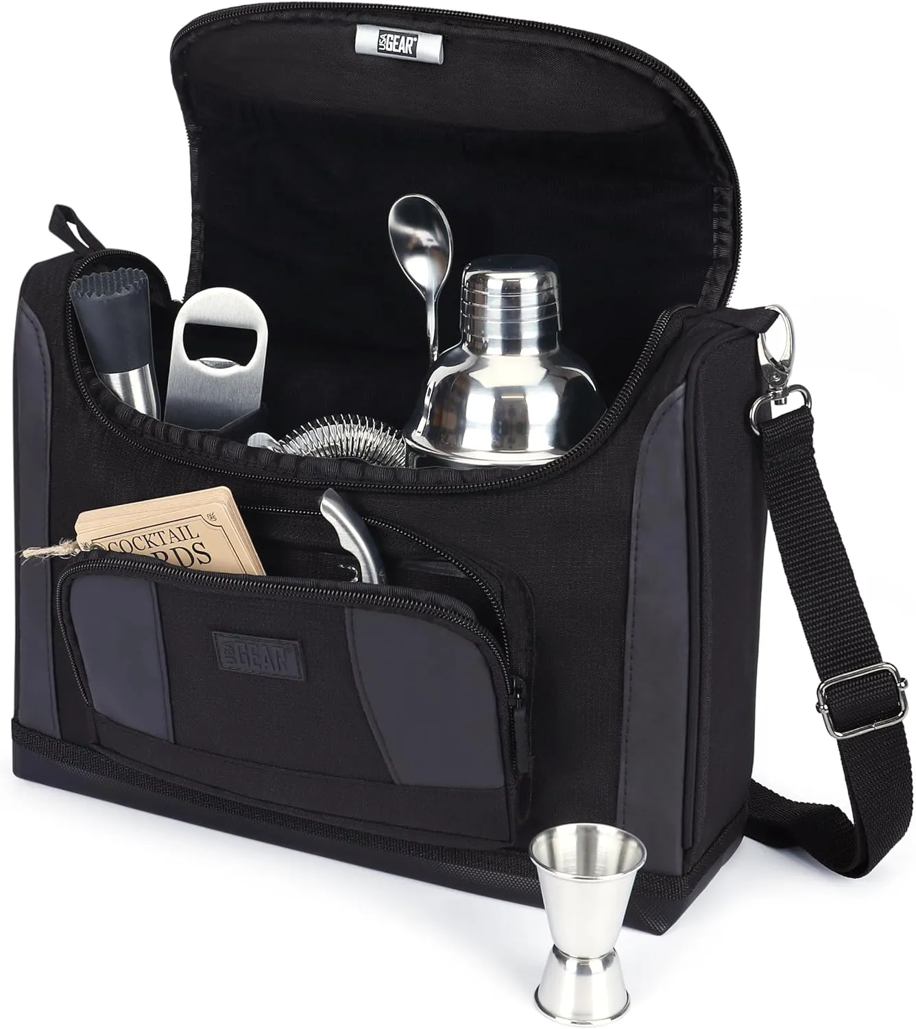 USA Gear Travel Carrying Shoulder Bag Compatible with Bartender Kits - Water Resistant Exterior, Customizable Interior for Bar Tools (Bag Only) - Black One Size