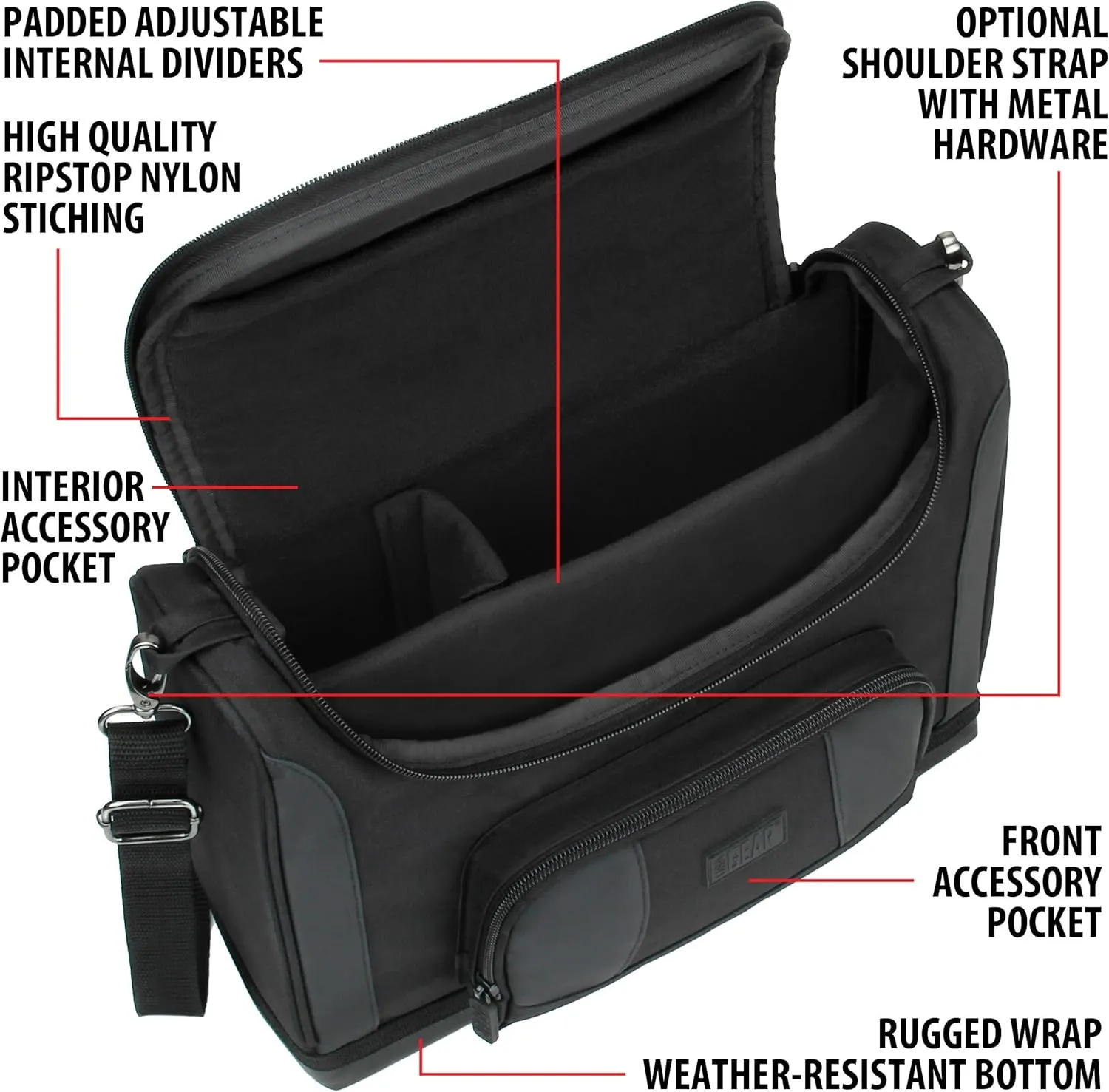 USA Gear Travel Carrying Shoulder Bag Compatible with Bartender Kits - Water Resistant Exterior, Customizable Interior for Bar Tools (Bag Only) - Black One Size