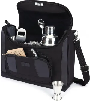 USA Gear Travel Carrying Shoulder Bag Compatible with Bartender Kits - Water Resistant Exterior, Customizable Interior for Bar Tools (Bag Only) - Black One Size