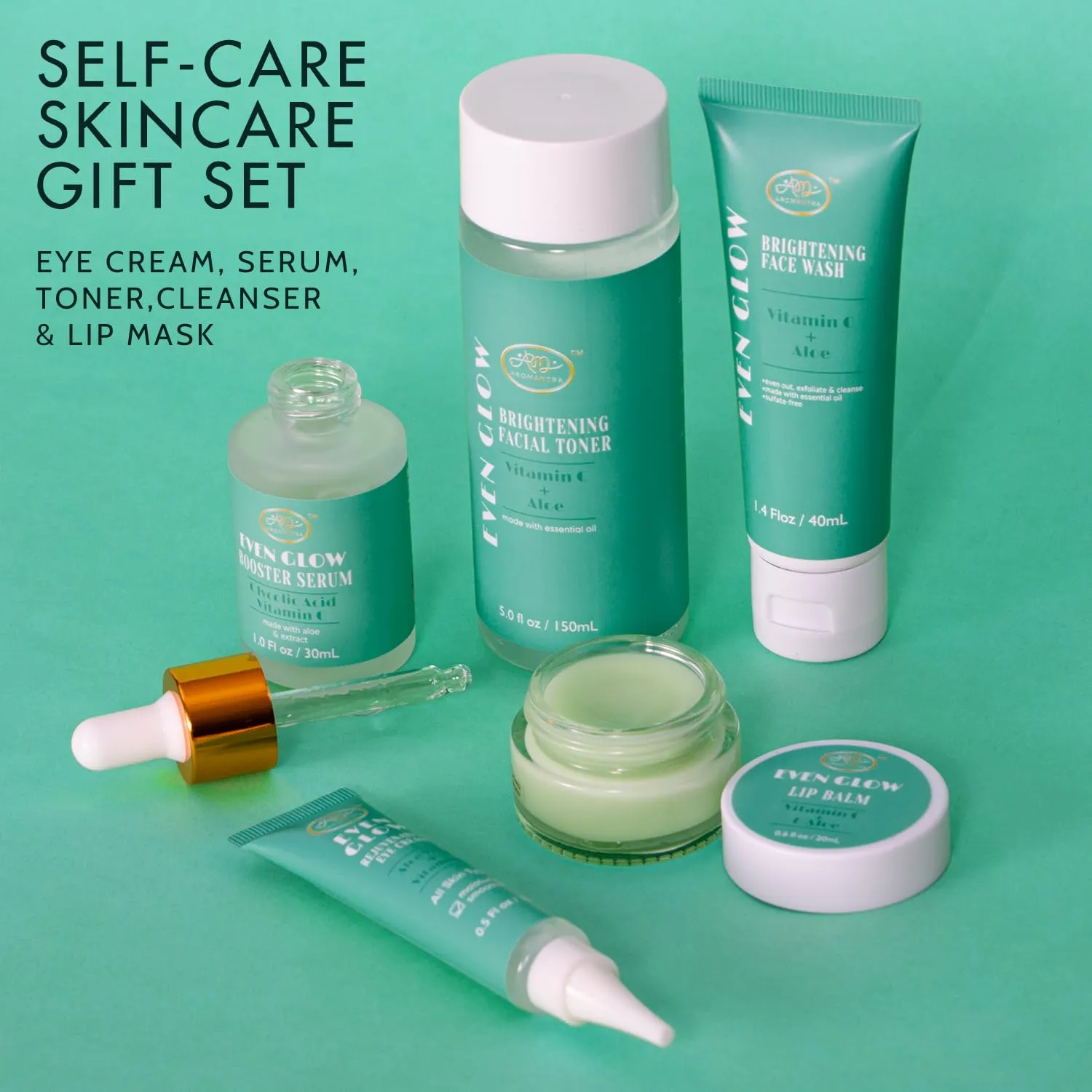 Valentines Day Gifts for Women Skin Care Gift Set, Vitamin C Trial   Value Kit, Travel Friendly | Face Wash/Cleanser, Serum, Facial Toner, Lip Balm, Eye Cream,Vegan