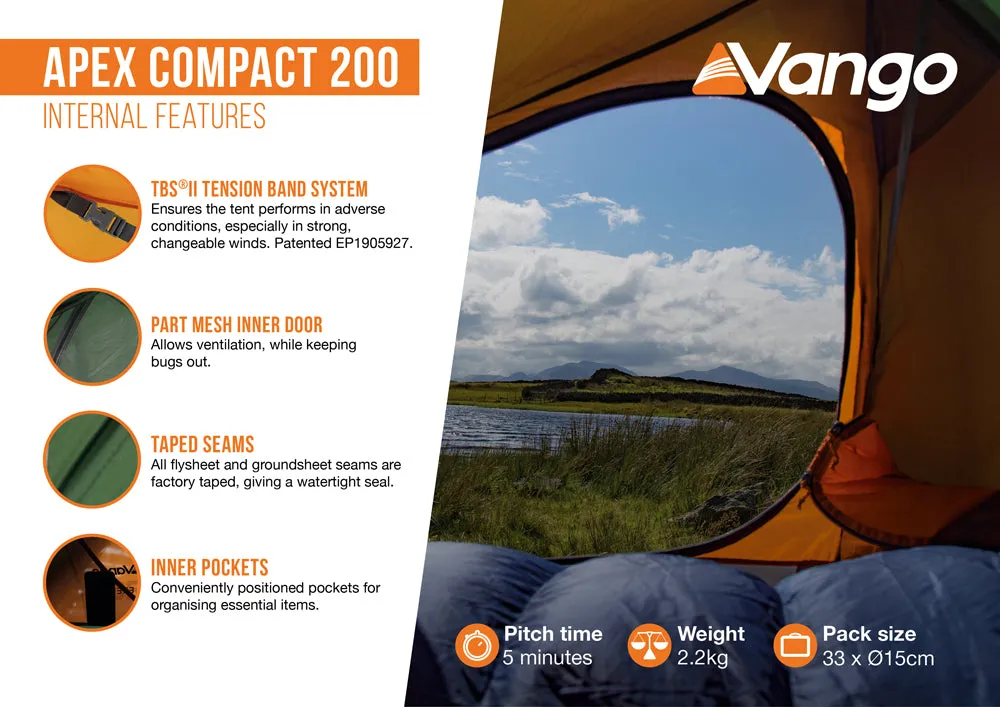 Vango Apex 200 Compact Backpacking Tent 2025