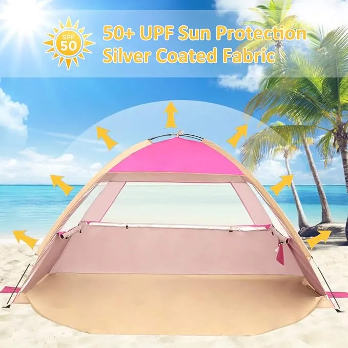Venustas Beach Tent Sun Shelter for 3/4-5/6-7/8-10 Person, UPF 50  UV Protection Beach Canopy, Lightweight and Easy Setup Cabana, Portable Beach Shade Tent