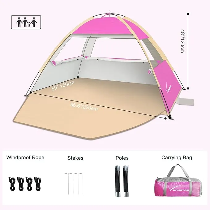 Venustas Beach Tent Sun Shelter for 3/4-5/6-7/8-10 Person, UPF 50  UV Protection Beach Canopy, Lightweight and Easy Setup Cabana, Portable Beach Shade Tent
