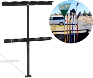 Vertical Hand Rack for Enclosed Landscaping Truck Trailer Garage or Shed Walls Holds 6 Tools for Shovels, Rakes, Hoes, Open Trailer Storage, 1 Pack (Black)